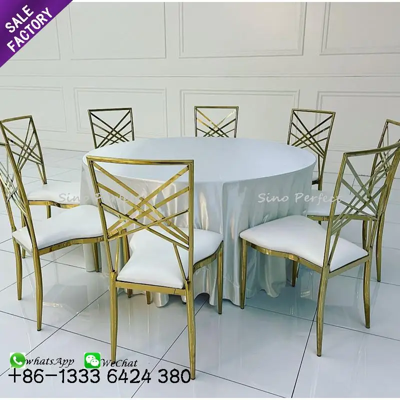 Good Quality Stacking Discounted Event Furniture Golden Stainless Steel Hotel Wedding Chair For Sale