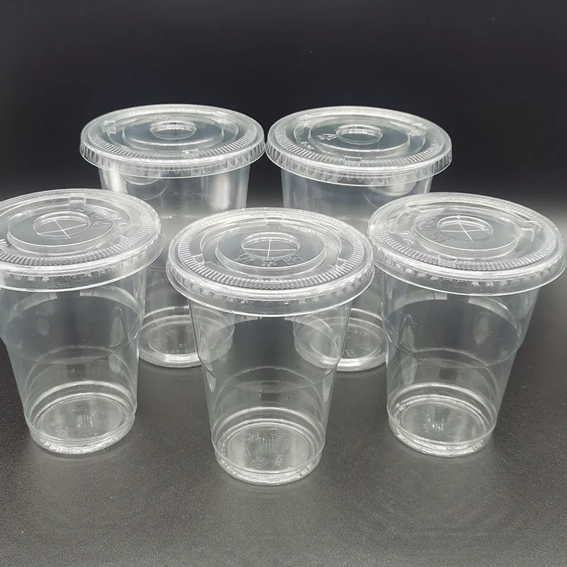 Wholesale free sample plastic cup disposable plastic cup with lid, biodegradable clear PLA plastic cup for smoothie juice
