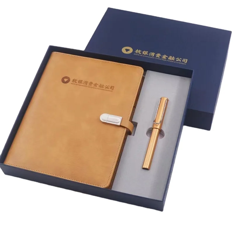 2025 Luxury Welcome Custom Logo Leather Binder with Pen Kits Business Corporate Promotional Advertising Gift Set for Executives