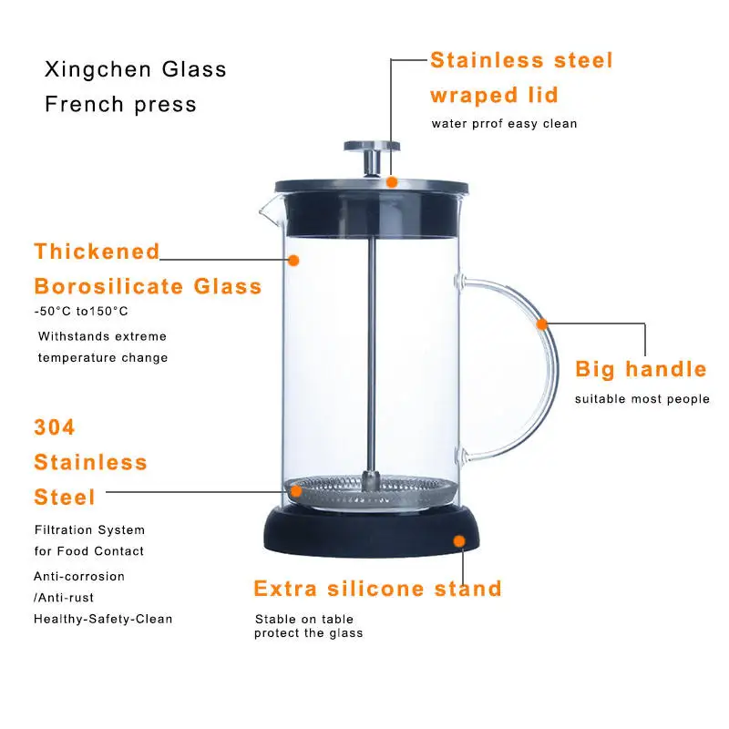 SIYUE Household Tea Machine High borosilicate glass Manual Heat-resistant coffee french press Coffee plastic Maker 9617