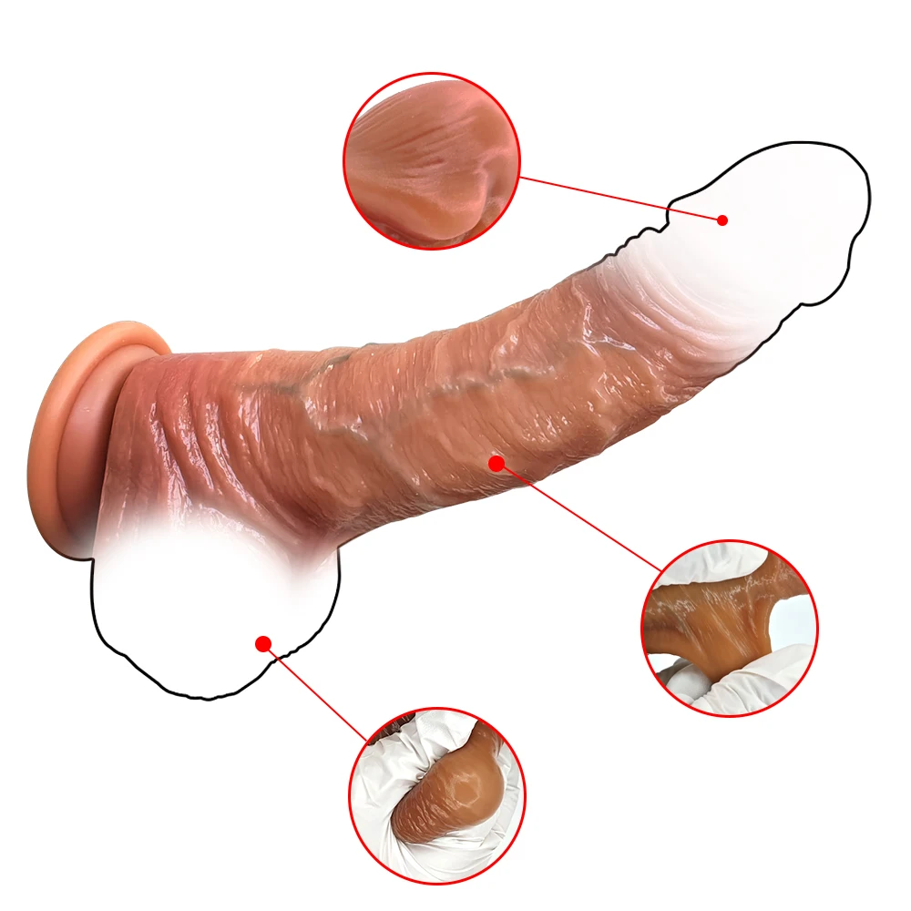 8.6 inch Strap-On Adult Sex Toys for Couples Soft Huge Silicone Cock Strong Suction Cup Realistic Movable Foreskin Dildos