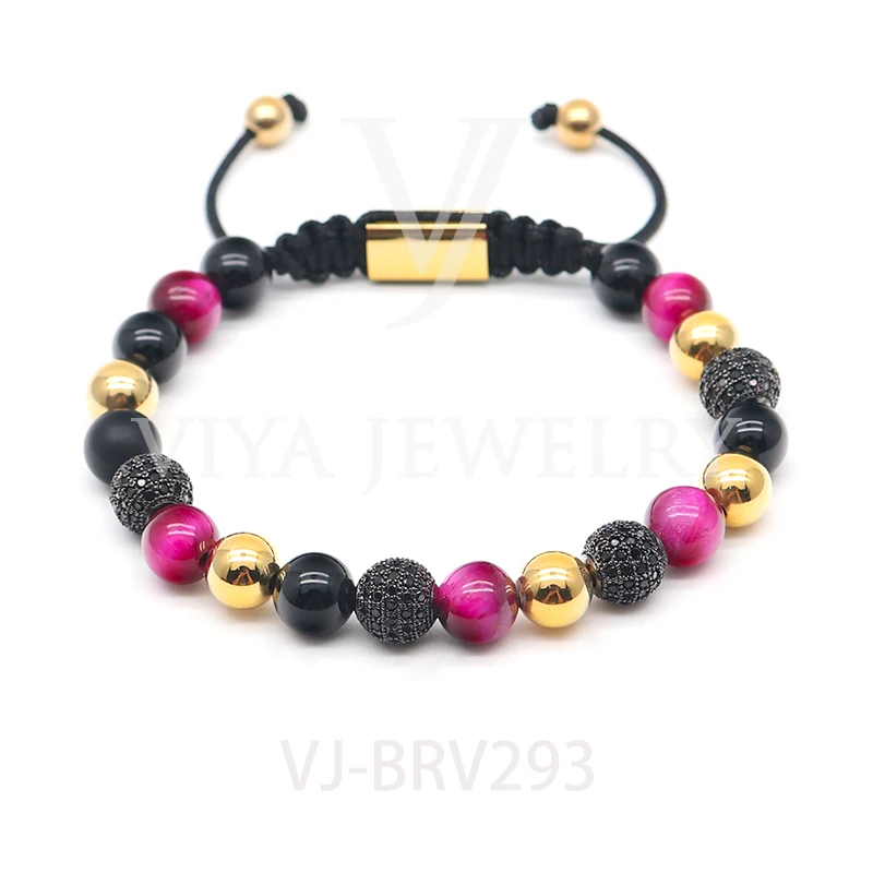 
New arrival high quality cz ball pave bracelet jewelry 8mm natural beaded stone bracelet 