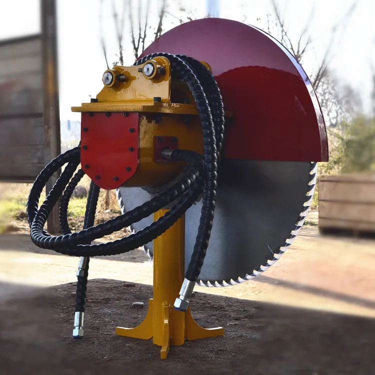 Rock Saw with 1000mm Blade Cutting Hard Limestone Mounted by Excavator