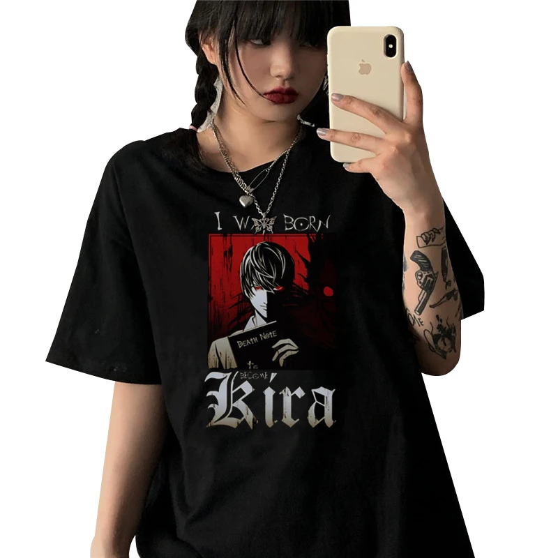 Japanese death note cartoon print Harajuku casual fashion simple punk hip hop cool girl Ulzzang women Short Sleeve tshirt