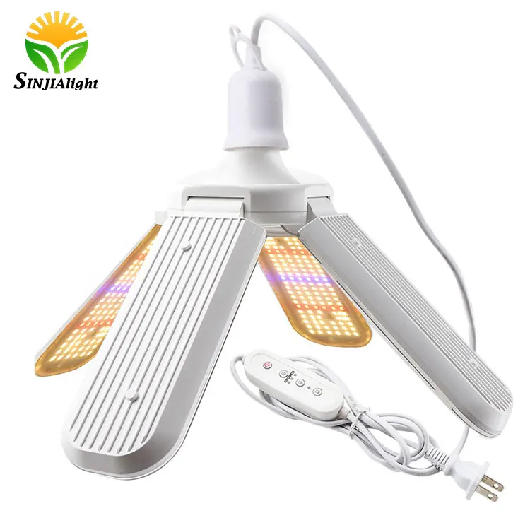 SINJIAlight Amazon Hotsale 4 Wing Foldable Warm Full Spectrum Timing E27 200w Led Grow Light For Home Growers