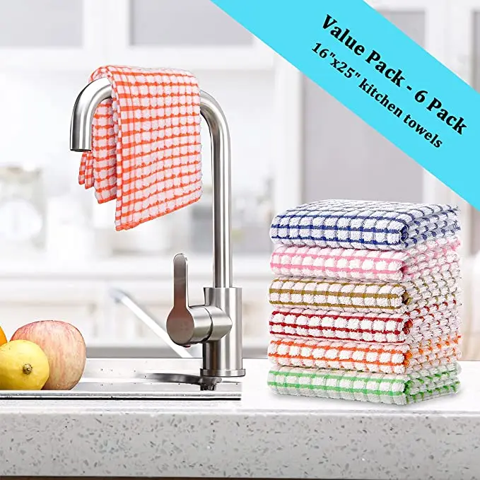 Grid pattern Cotton yarn blend dish wash rags Absorbent remove oil stains Cleaning Cloth Kitchen Towel