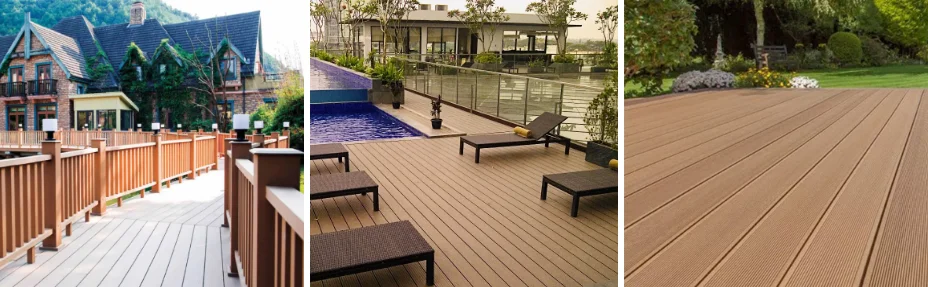 CE Anti-slip Waterproof PE Capped Wpc Wood Grain Deck Floor Wpc Terrassendielen for Exterior Flooring Use