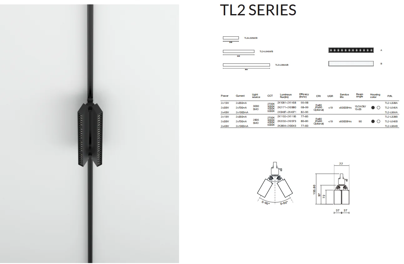 SMD accent track lighting 0-10V dimming moving head 90 degree led linear light fixture