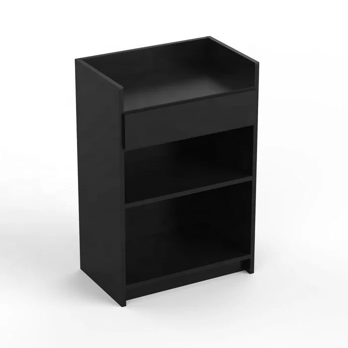 KEWAY 38' Black Storage Cash Wrap MDF Board Counter Checkout Stand with Drawer Reception Desk