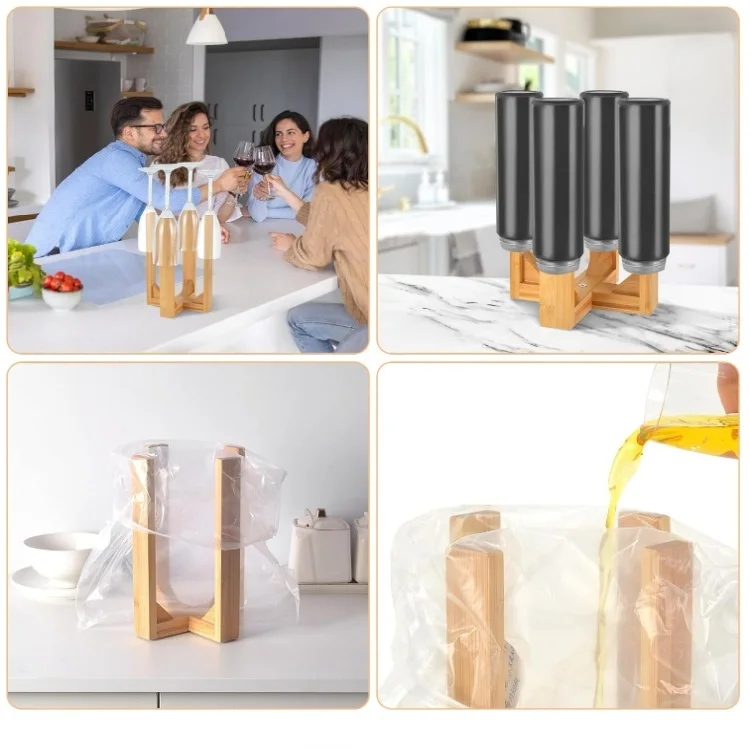 Bamboo Water Bottle Plastic Bag Cups Drying Rack Silicone Bags holder