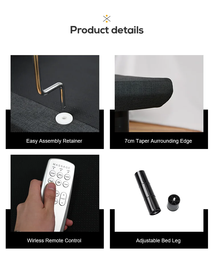 Rondure RKDM2 Black Queen Size Okin Motor Electric Adjustable Bed Zero Clearance Head Up Zero Gravity Electric Adjustable Frame