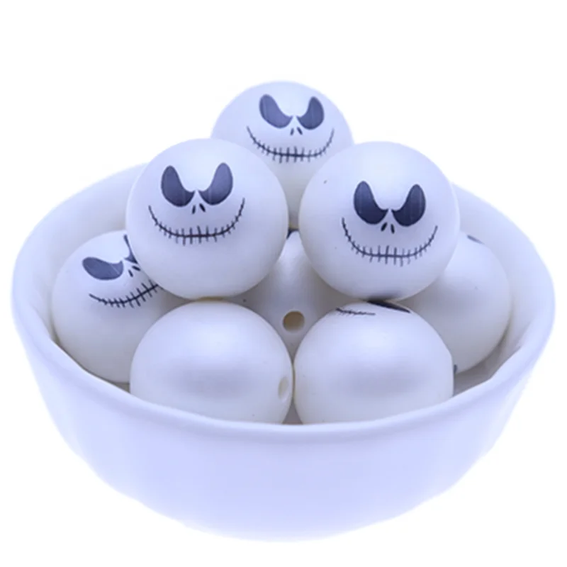 Wholesale 20mm Fashion Pearl Print Skull Acrylic Gumball Round Print Jewelry Loose Beads for Halloween Day