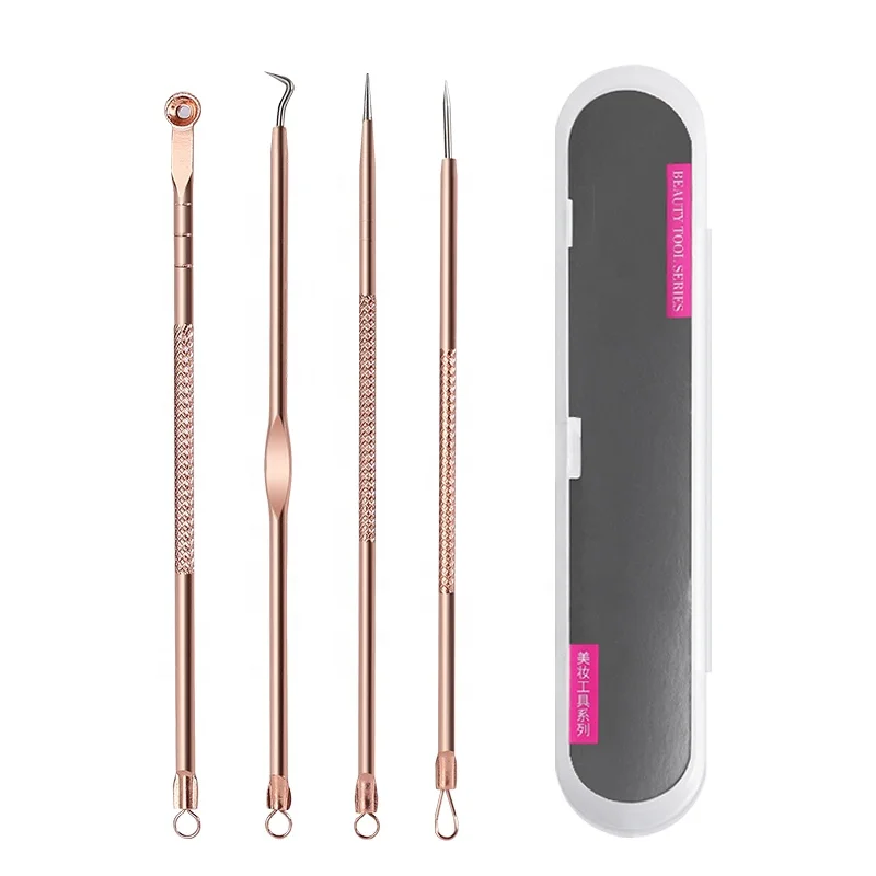 Hot selling 4 Pieces blackhead pimple pin kit Double Ended Blackhead Remover pimple popper tool kit