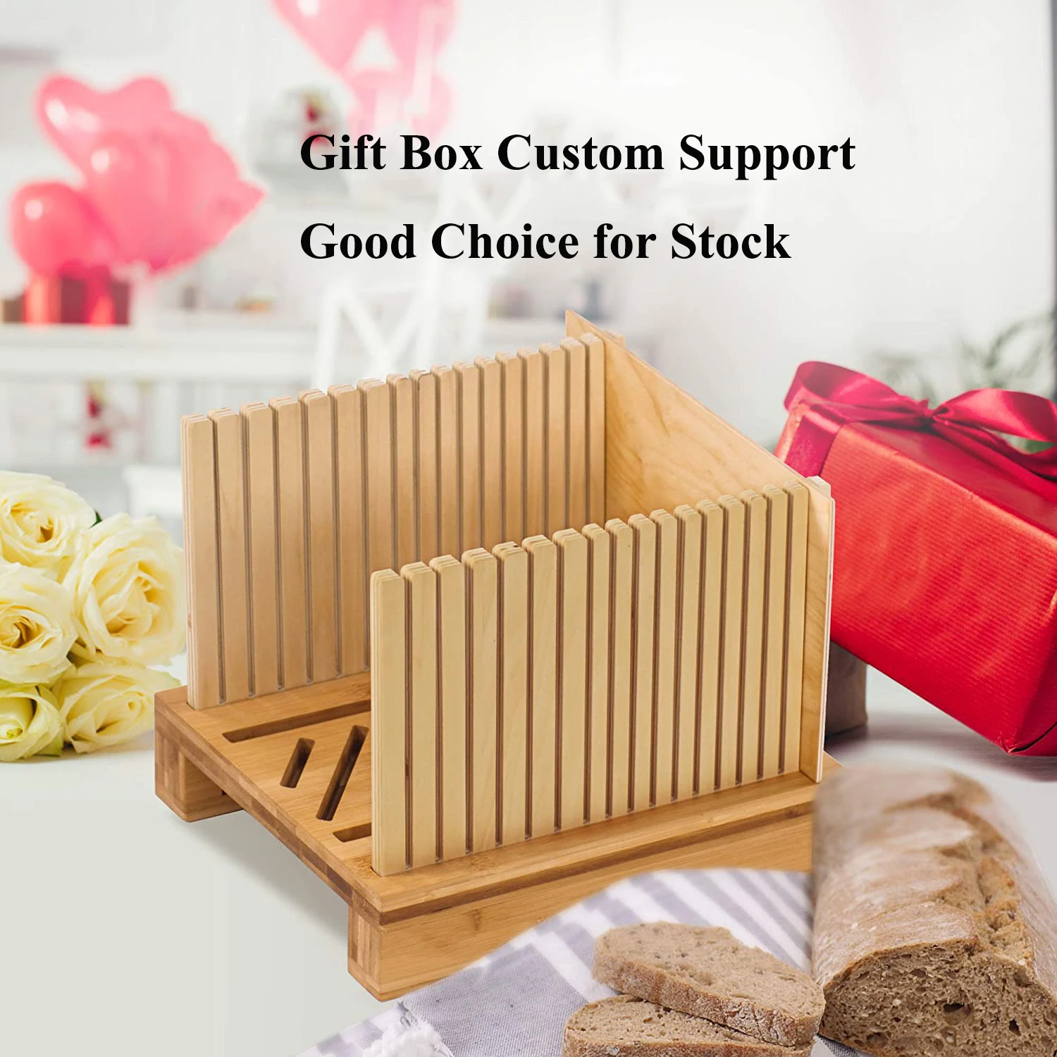 Factory Direct Good Rate Bamboo Adjustable Compact Foldable Bread Slicer with Crumb Tray Homemade Bamboo Bread Cutter