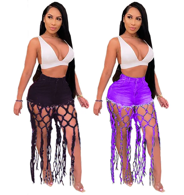 
New Arrivals 2021 Summer Clothing Plus Size Jean Denim Pant Ladies Jeans High Waist Fringe Tassel Denim Shorts For Women 