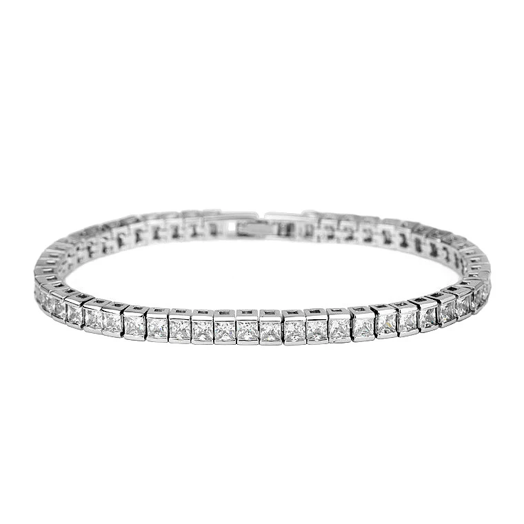New Style Classic 4.5MM Square 3A Clear Cubic Zirconia Tennis Women Platinum Bracelet