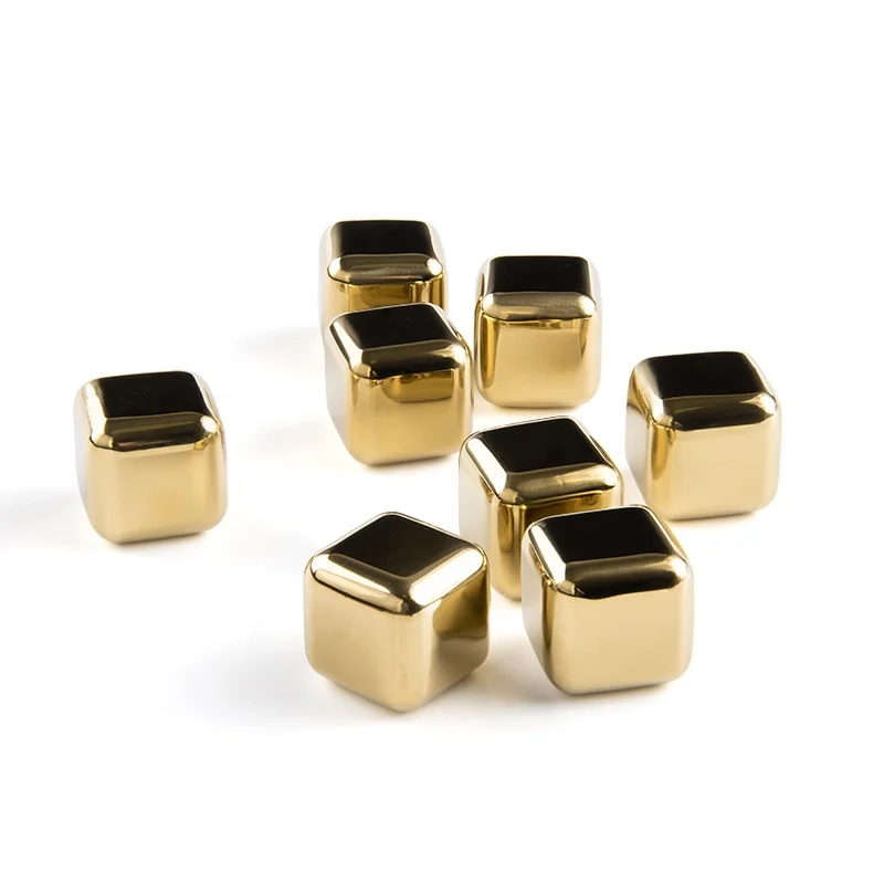 Golden Chilling Stones Whiskey Stainless Steel Whiskey Stones Ice Cube  Customized Engraved Logo  Cube Whiskey  Stones