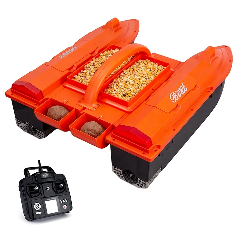 
Autonomous 500m long distance 32 feeding locations memory 4 hoppers 775 motors Li ion battery fishing jabo 5cg bait boat orange 