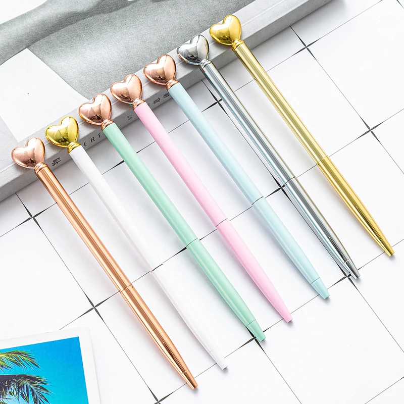 Hot Selling Ready to Ship Promotional Slim Metal Ball Pen with Love Heart