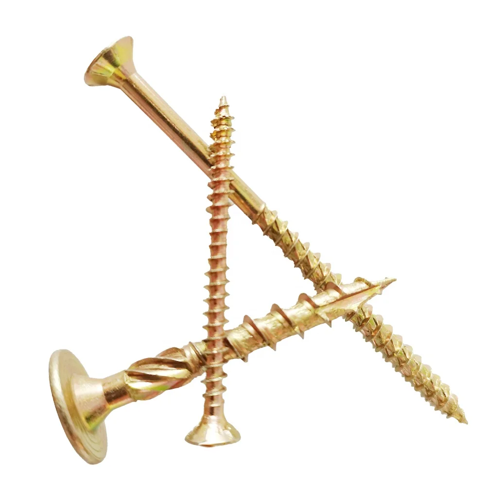 Yellow zinc plated Spax CSK turbo screws with pozi-3 drive and serration thread