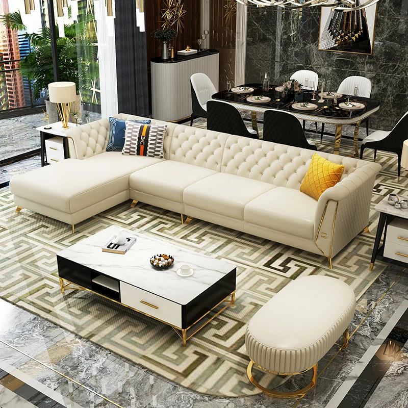 Living Room Furniture New Model European Style Solid Wood Frame Sectional Reclining Sofa