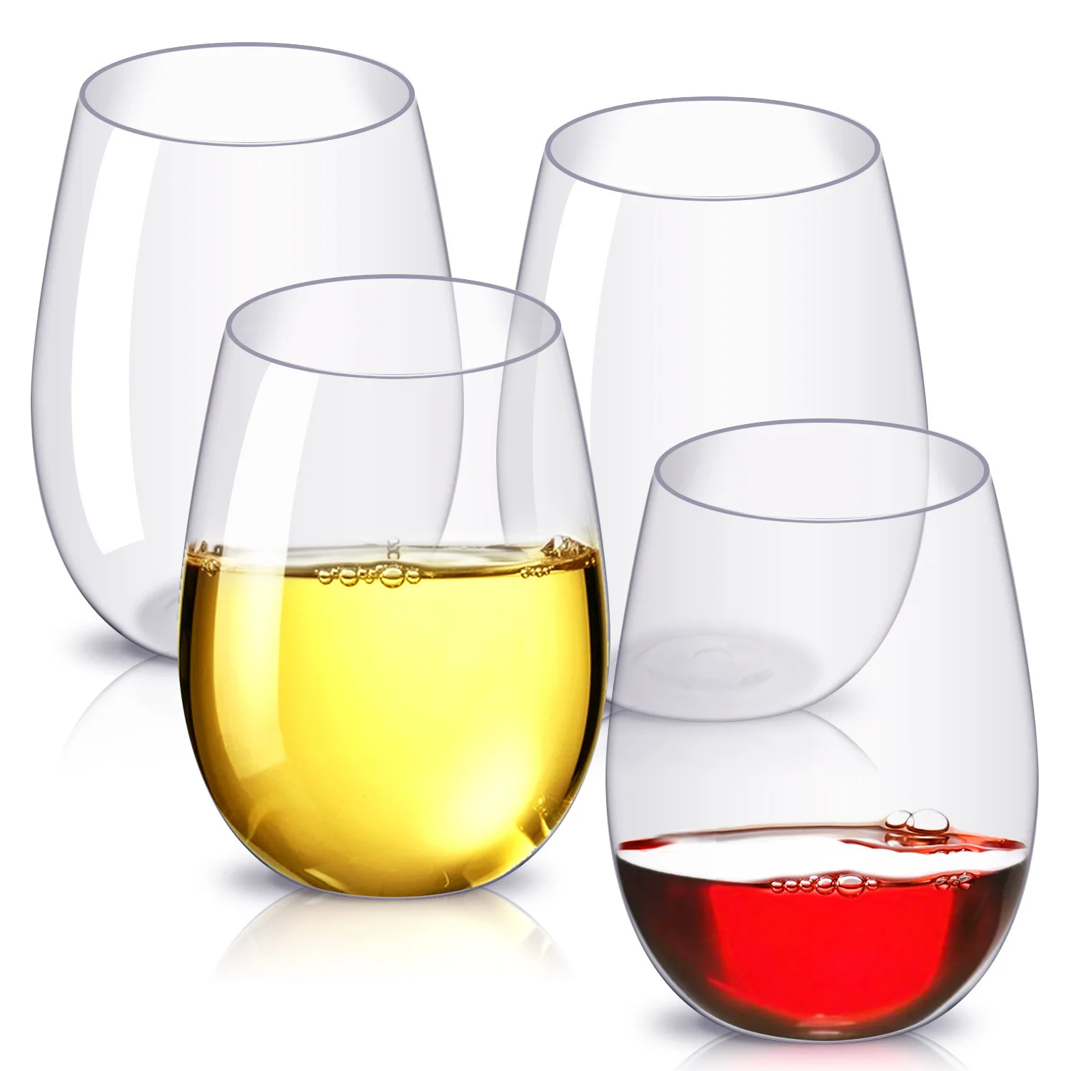 Unbreakable Reusable Tritan Stemless Plastic Wine Glass Classic Design 4-Pack for Party Occasions