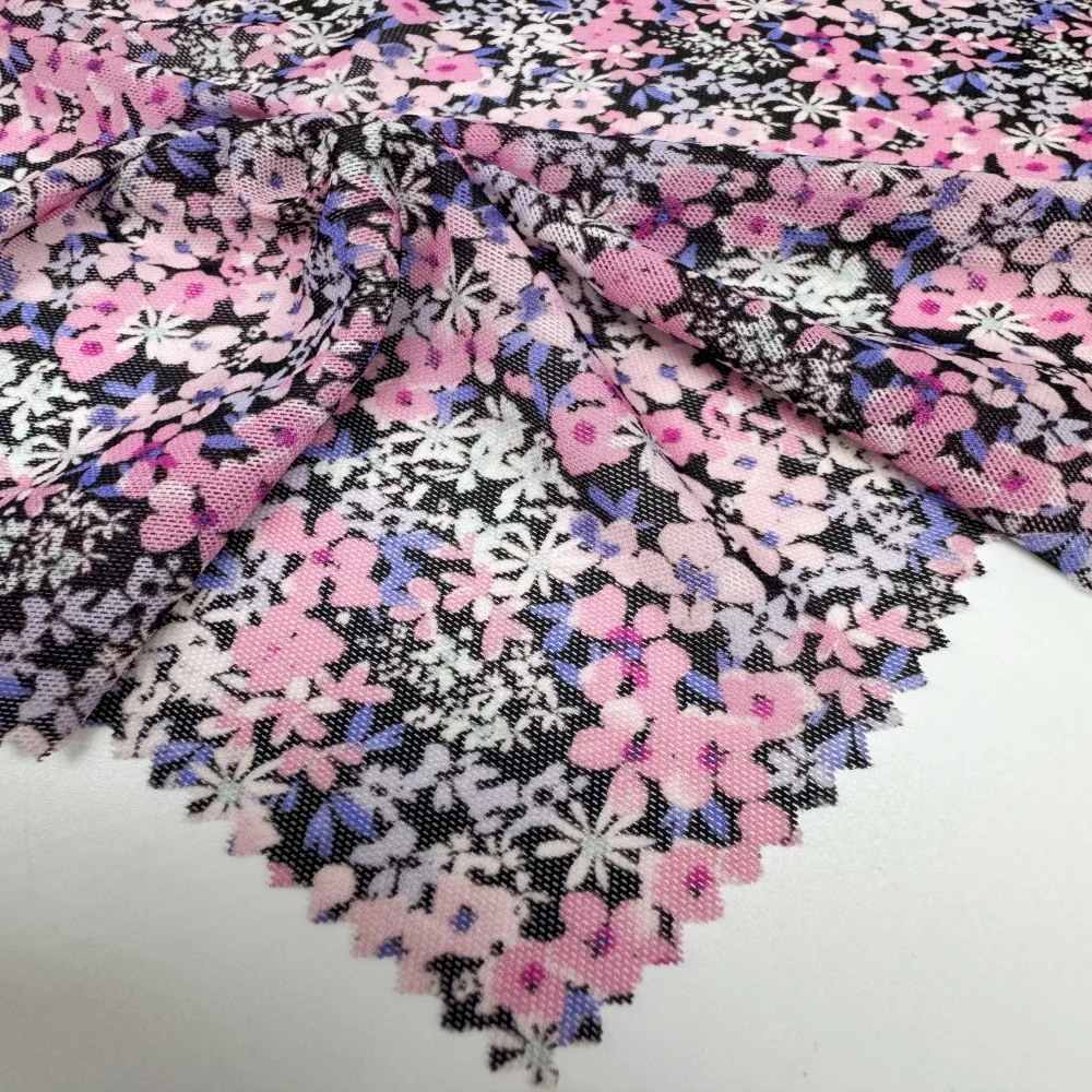 New Design Printed Power Net Mesh Fabric For Lingerie Polyester Elastic Fabric 4 Way Stretch Mesh Fabric