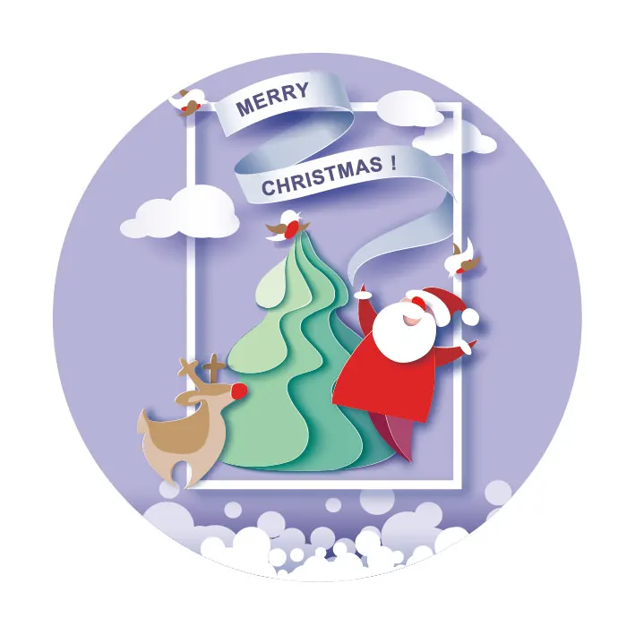Happy Christmas Customized Festival Label Stickers Round Waterproof Labels Custom Logo Labels Coated Paper