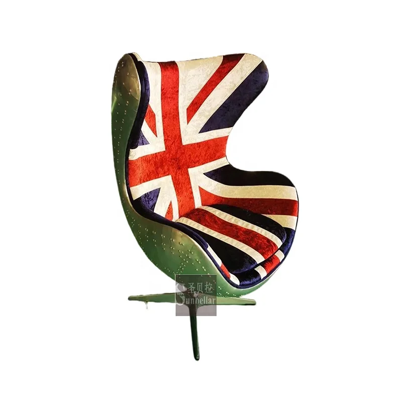 aviation furniture aviator pod egg chair Aluminium swivel England flag velvet designer executive boss chair luxury home office