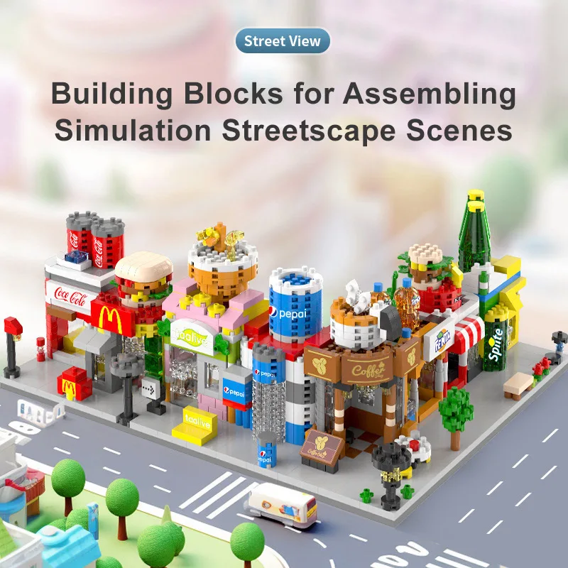 8 Types Store City Street View Building Block Corner Shop Model Bricks Store Nano blocks Variety Street View Full Set
