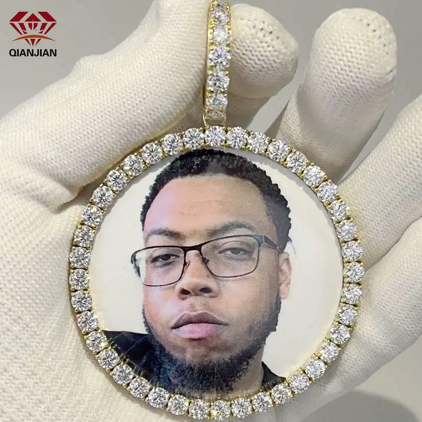 Gold Plated Hip Hop Picture Pendant Necklace Iced Out Custom Jewelry Sublimation Blanks Custom Photo Pendant
