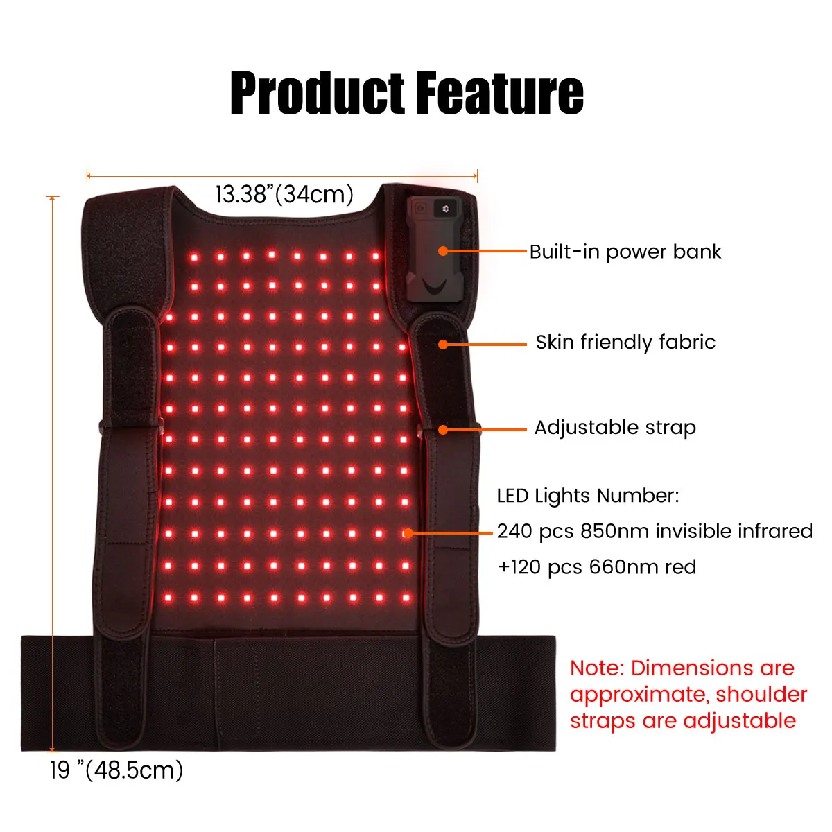 IDEARED Netw Wearable Vest Belt  RLB150  660nm 850nm  Red Light Therapy Vest  Body Pain Relief  Belt Wrap For Full Body