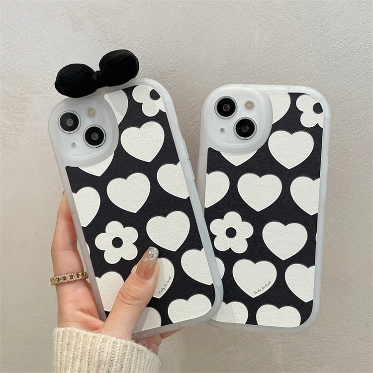 New Girl Aesthetic Love Heart Pink Bow-knot Cute Phone Case Back Cover For Huawei iPhone 13 Pro Max