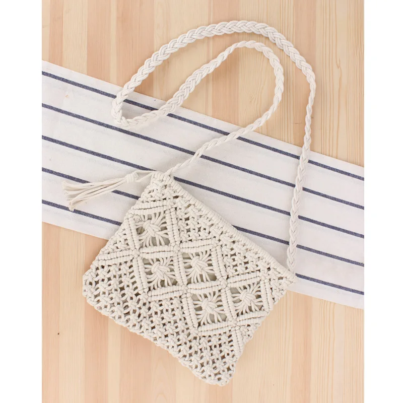 Fashion Vietnam Turkish Thailand Handmade Knitting Bag Crochet Cutout Woven Cotton Rope Bag Handbag Beaded Envelope Clutch Bag