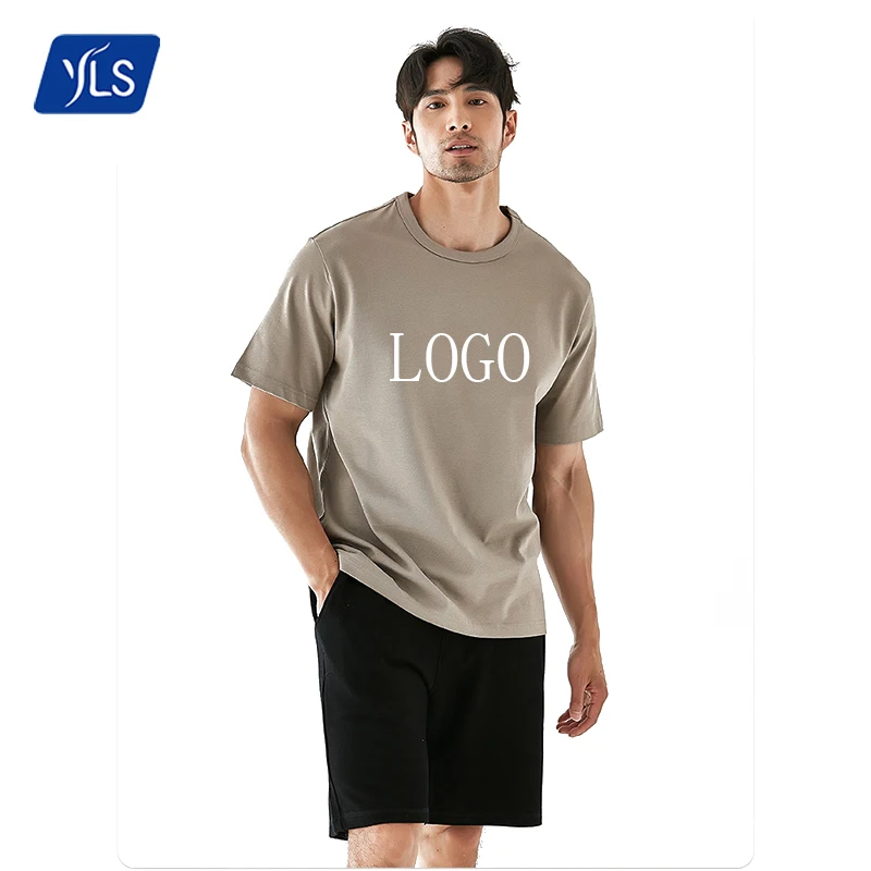 YLS 2023 Fashion High Quality 100% Cotton 270gsm Tshirt Plain Blank Short Sleeve Muscle Fitted Mens Tan T Shirt