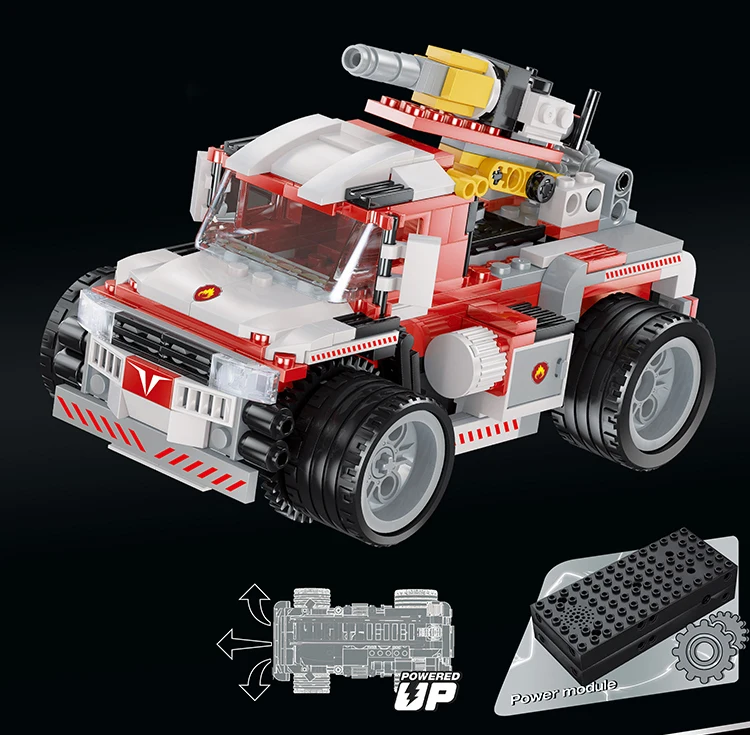 QIZHILE 307pcs remote control city fire truck building block with water gun truck,rc Fire Truck Model Toy Building Set block