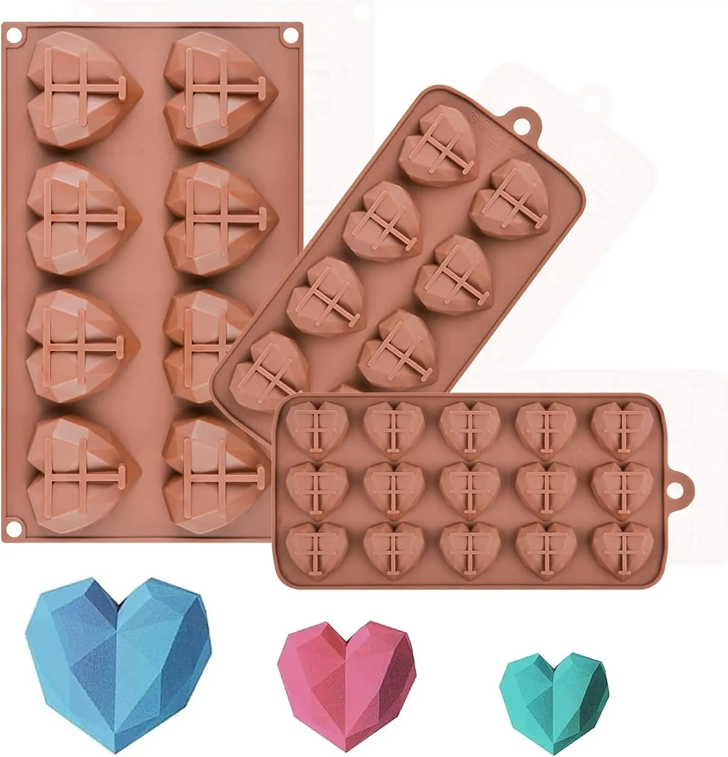 Heart Silicone Molds for Chocolate Large Medium Small Diamond Heart Shaped Cake Mold Set Mini Heart Candy Molds for Wax Melts