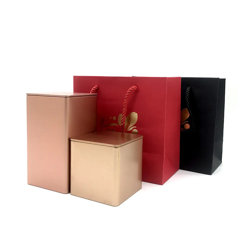 Luxury food packaging metal tin box black square tea container tin can