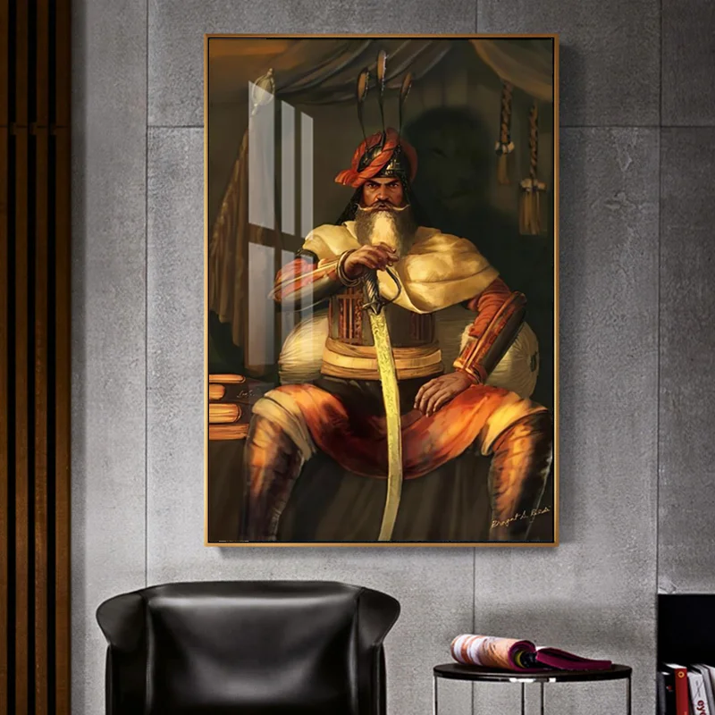 Custom Crystal Porcelain Painting Hari Singh Nalwa Great Sikh Warrior Military Commander Portrait Alu Alloy Frame Resin Painting