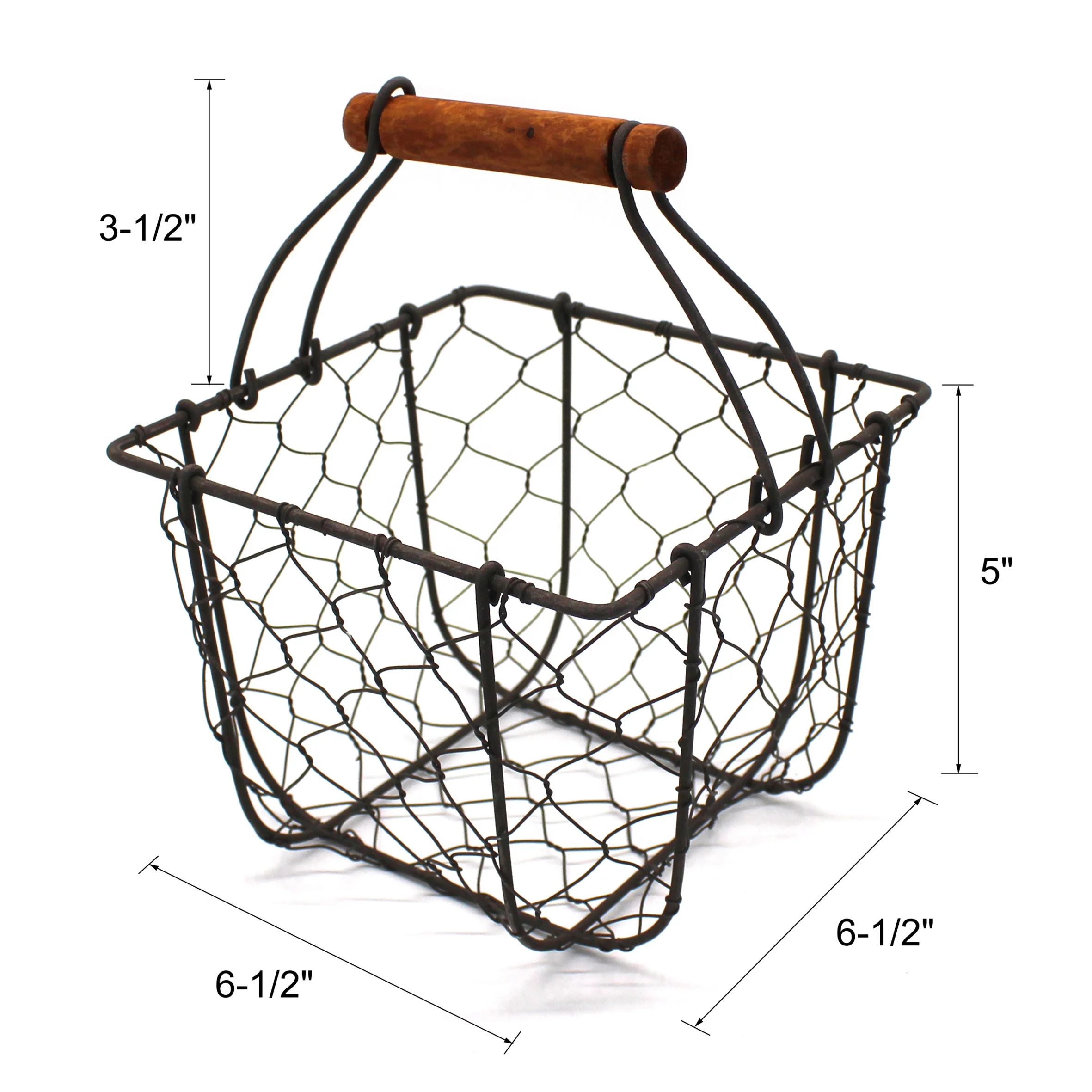 
Square Chicken Wire Egg Basket Fruit Basket with Wooden Handle Primitives Vintage Gathering Basket. Rusty 