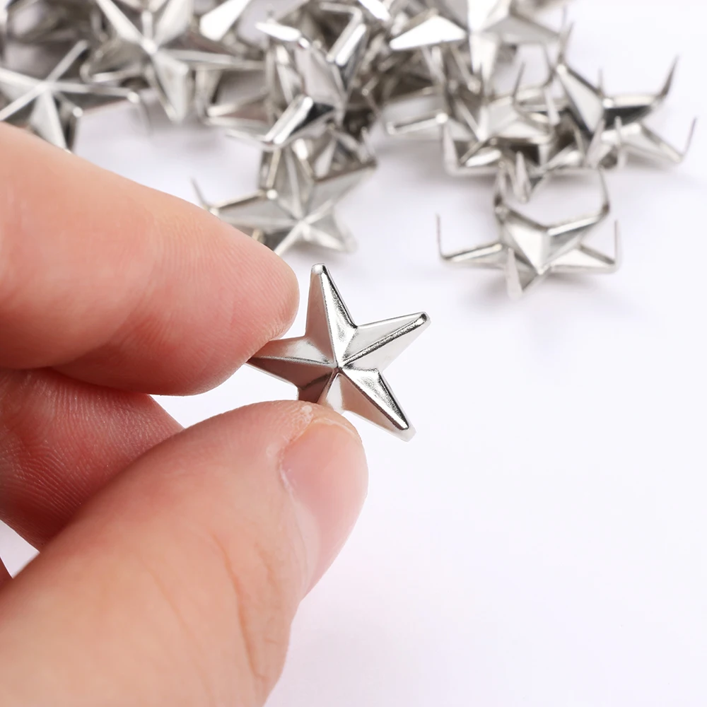 Metal Studs Rivets Silver Spikes Spots Nailhead Rock Punk Star for Garment Clothing Sewing Decoration Leather Craft DIY 15mm
