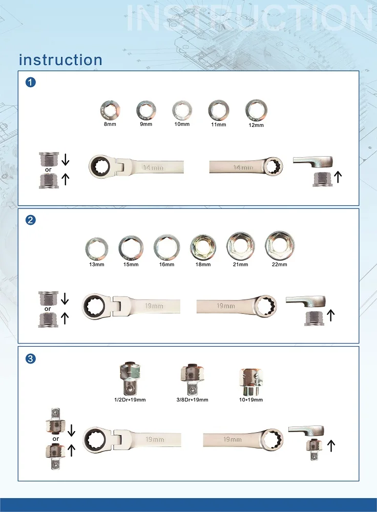 17pcs Lengthen Type Ratchet Wrench Set Multi Specification Socket Sets