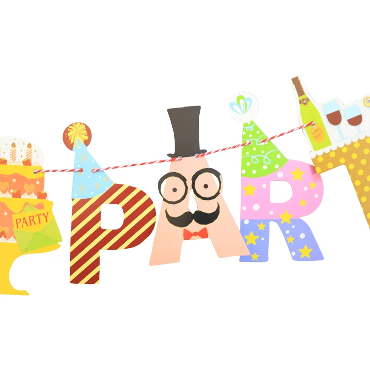 Hot sale party letter pull flag birthday mustache banner