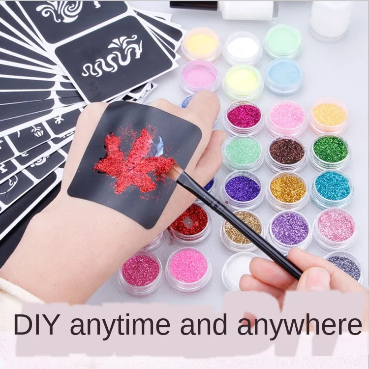 
104pcs Glow In The Dark Waterproof Temporary Tattoos Kit Face Body Glitter 