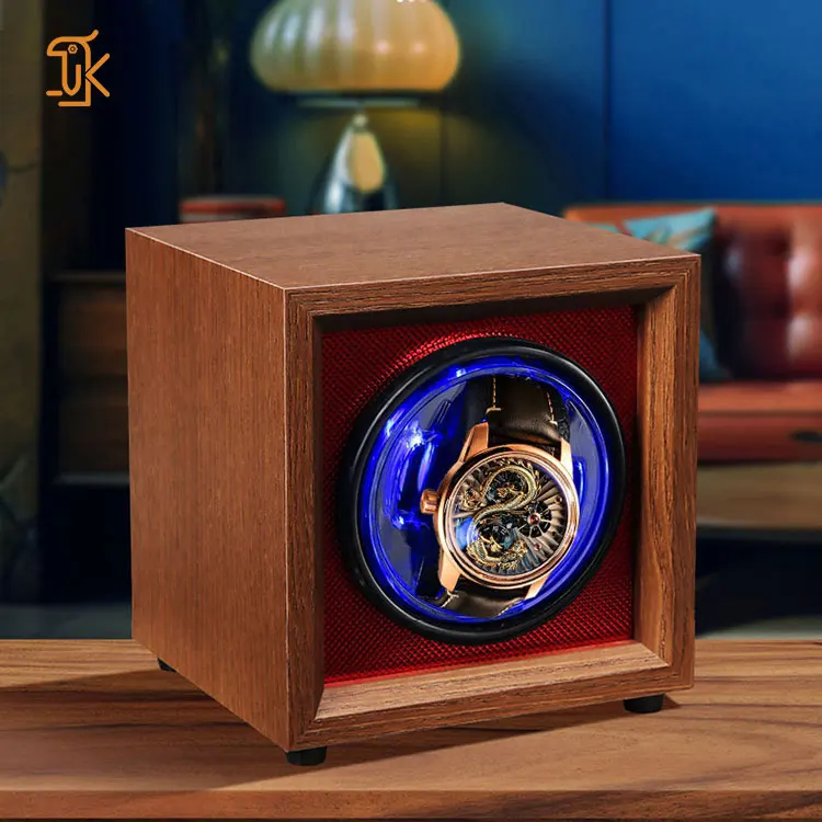 SANYIN Custom Super Quiet Mechanical Watch Winder Wood Box Automatic Luxury Design With Led Light Single Watch Winder