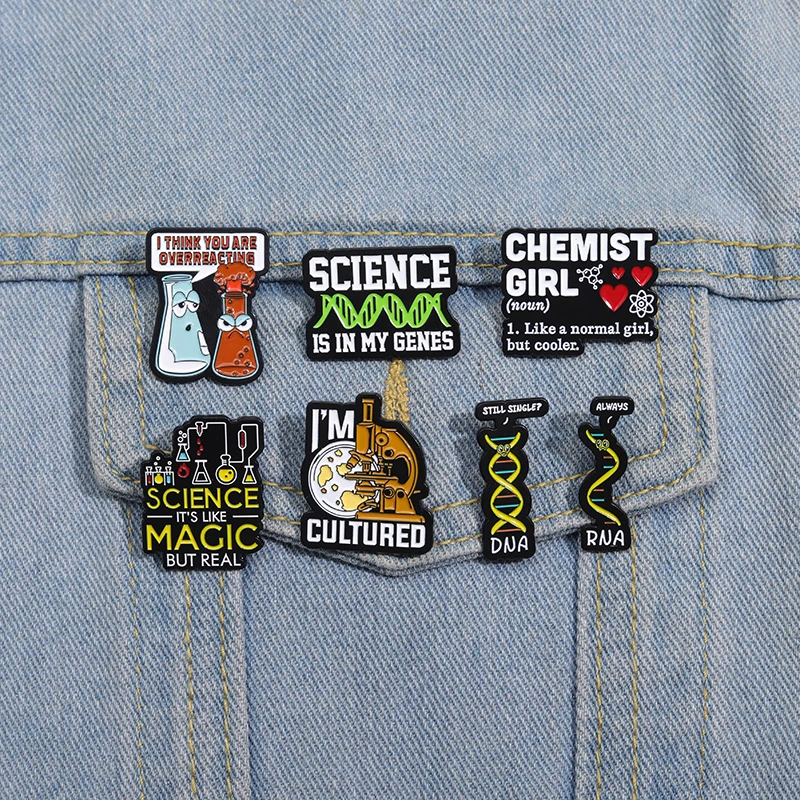 Magic Science Chemistry Enamel Pins Custom Microscope Pharmacist Words Brooches Teacher Lapel Hat Badge Pin