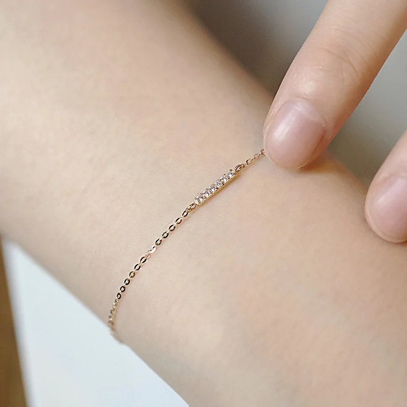 Fashionable S925 Sterling Silver Bracelet CZ Zircon Bar Strip Charm 14K Gold Plated Bracelets
