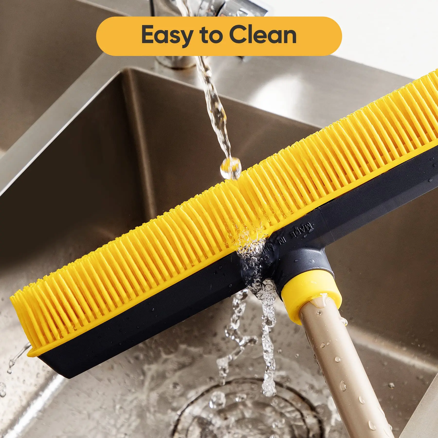 Pet Hair Removal Low Carpets Rugs Undercoat Rubber Broom with Squeegee 2 in 1 Floor Brush Telescoping