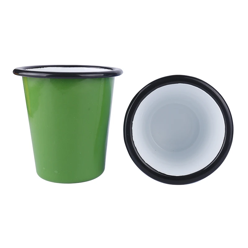 China Manufacture No Handle Enamel Cup Green Color Metal Mug For Coffee And Wine