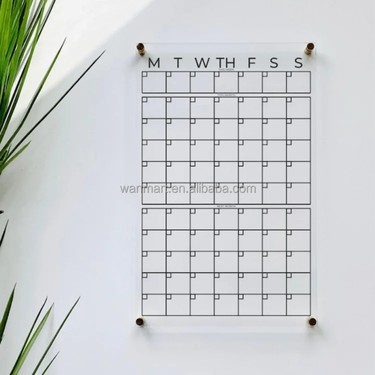 Factory custom dry erase calendar with clear acrylic stand calendar wall dry erase mounted planner